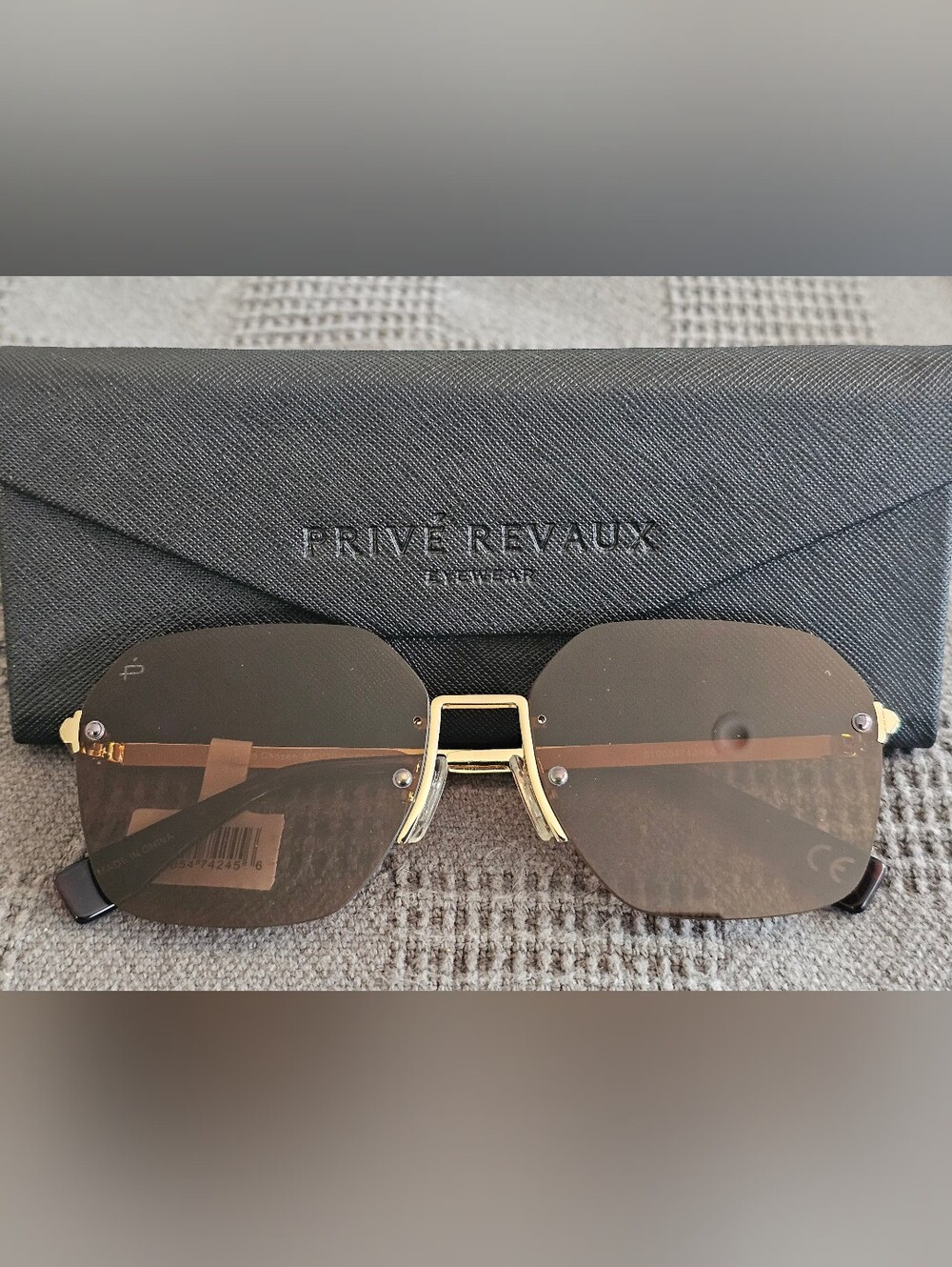 Privé Rrvaux Gold Frameless Sunglasses with Brown Lenses
